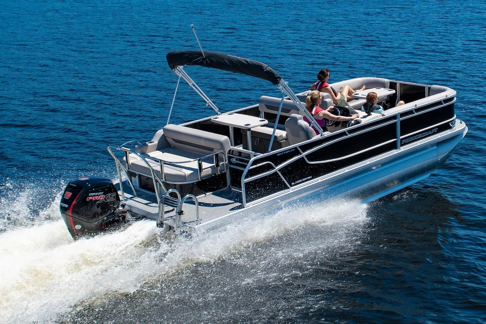 The 2023 Vectra Tritoon on the water 1